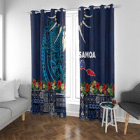 Samoa Siapo Polynesian Art Window Curtain Tropical Flowers and Tatau Pattern Navy LT03 With Grommets Navy - Polynesian Pride