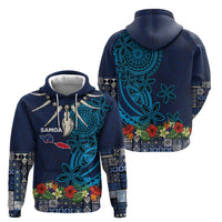 Samoa Siapo Polynesian Art Zip Hoodie Tropical Flowers and Tatau Pattern Navy