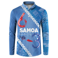 Samoa Independence Day Button Sweatshirt Anniversary 63th-Siapo Art LT03 Blue - Polynesian Pride