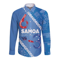 Samoa Independence Day Long Sleeve Button Shirt Anniversary 63th-Siapo Art LT03 Unisex Blue - Polynesian Pride
