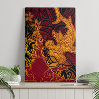Hawaiian Volcano and Shark Canvas Wall Art Polynesian and Hibiscus Pattern Lava Color