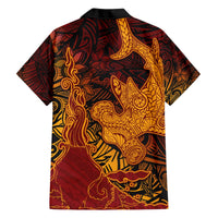Hawaiian Volcano and Shark Hawaiian Shirt Polynesian and Hibiscus Pattern Lava Color LT03 - Polynesian Pride