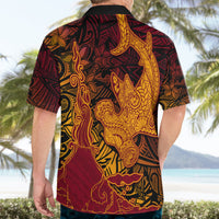 Hawaiian Volcano and Shark Hawaiian Shirt Polynesian and Hibiscus Pattern Lava Color LT03 - Polynesian Pride