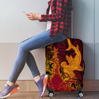 Hawaiian Volcano and Shark Luggage Cover Polynesian and Hibiscus Pattern Lava Color
