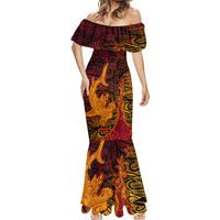 Hawaiian Volcano and Shark Mermaid Dress Polynesian and Hibiscus Pattern Lava Color LT03 - Polynesian Pride