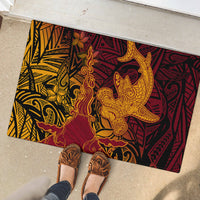 Hawaiian Volcano and Shark Rubber Doormat Polynesian and Hibiscus Pattern Lava Color