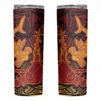 Hawaiian Volcano and Shark Skinny Tumbler Polynesian and Hibiscus Pattern Lava Color