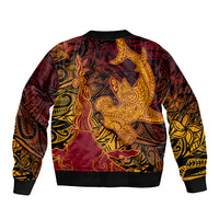 Hawaiian Volcano and Shark Sleeve Zip Bomber Jacket Polynesian and Hibiscus Pattern Lava Color LT03 - Polynesian Pride