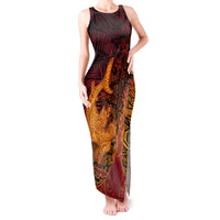 Hawaiian Volcano and Shark Tank Maxi Dress Polynesian and Hibiscus Pattern Lava Color LT03 Women Red - Polynesian Pride