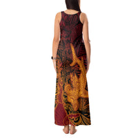 Hawaiian Volcano and Shark Tank Maxi Dress Polynesian and Hibiscus Pattern Lava Color LT03 - Polynesian Pride