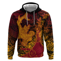 Hawaiian Volcano and Shark Zip Hoodie Polynesian and Hibiscus Pattern Lava Color