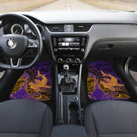 Hawaiian Volcano and Shark Car Mats Polynesian and Hibiscus Pattern Purple Yellow Gradient