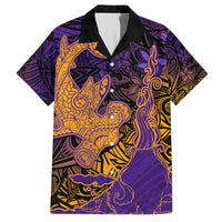 Hawaiian Volcano and Shark Hawaiian Shirt Polynesian and Hibiscus Pattern Purple Yellow Gradient LT03 Purple - Polynesian Pride