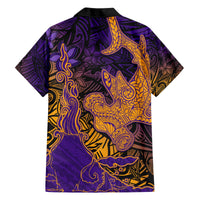 Hawaiian Volcano and Shark Hawaiian Shirt Polynesian and Hibiscus Pattern Purple Yellow Gradient LT03 - Polynesian Pride