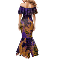 Hawaiian Volcano and Shark Mermaid Dress Polynesian and Hibiscus Pattern Purple Yellow Gradient LT03 - Polynesian Pride
