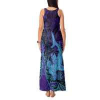 Hawaiian Volcano and Shark Tank Maxi Dress Polynesian and Hibiscus Pattern Purple Cyan Gradient LT03 - Polynesian Pride