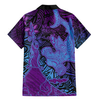 Hawaiian Volcano and Shark Family Matching Mermaid Dress and Hawaiian Shirt Polynesian and Hibiscus Pattern Violet Gradient