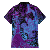 Hawaiian Volcano and Shark Family Matching Off Shoulder Maxi Dress and Hawaiian Shirt Polynesian and Hibiscus Pattern Violet Gradient