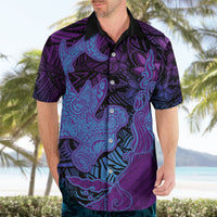 Hawaiian Volcano and Shark Hawaiian Shirt Polynesian and Hibiscus Pattern Violet Gradient LT03 - Polynesian Pride