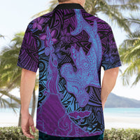 Hawaiian Volcano and Shark Hawaiian Shirt Polynesian and Hibiscus Pattern Violet Gradient LT03 - Polynesian Pride