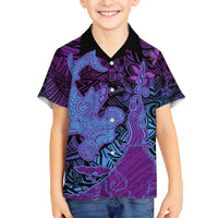 Hawaiian Volcano and Shark Hawaiian Shirt Polynesian and Hibiscus Pattern Violet Gradient LT03 - Polynesian Pride