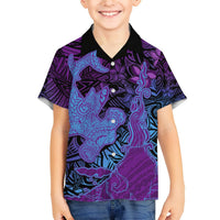 Hawaiian Volcano and Shark Hawaiian Shirt Polynesian and Hibiscus Pattern Violet Gradient LT03 - Polynesian Pride
