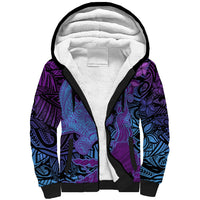 Hawaiian Volcano and Shark Sherpa Hoodie Polynesian and Hibiscus Pattern Violet Gradient LT03 Unisex Violet - Polynesian Pride