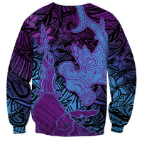 Hawaiian Volcano and Shark Sweatshirt Polynesian and Hibiscus Pattern Violet Gradient LT03 - Polynesian Pride