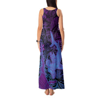 Hawaiian Volcano and Shark Tank Maxi Dress Polynesian and Hibiscus Pattern Violet Gradient LT03 - Polynesian Pride