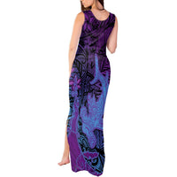 Hawaiian Volcano and Shark Tank Maxi Dress Polynesian and Hibiscus Pattern Violet Gradient LT03 - Polynesian Pride