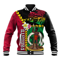 Vanuatu Nakamal and Plumeria Flowers Baseball Jacket Polynesian Pattern LT03 Unisex Black - Polynesian Pride