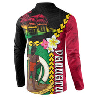 Vanuatu Nakamal and Plumeria Flowers Button Sweatshirt Polynesian Pattern LT03 - Polynesian Pride