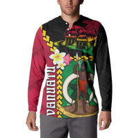 Vanuatu Nakamal and Plumeria Flowers Button Sweatshirt Polynesian Pattern LT03 - Polynesian Pride