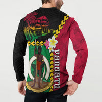 Vanuatu Nakamal and Plumeria Flowers Button Sweatshirt Polynesian Pattern LT03 - Polynesian Pride