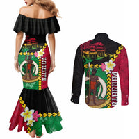 Vanuatu Nakamal and Plumeria Flowers Couples Matching Mermaid Dress and Long Sleeve Button Shirt Polynesian Pattern LT03 - Polynesian Pride