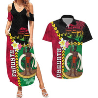 Vanuatu Nakamal and Plumeria Flowers Couples Matching Summer Maxi Dress and Hawaiian Shirt Polynesian Pattern LT03 Black - Polynesian Pride