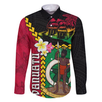 Vanuatu Nakamal and Plumeria Flowers Family Matching Short Sleeve Bodycon Dress and Hawaiian Shirt Polynesian Pattern LT03 Dad's Shirt - Long Sleeve Black - Polynesian Pride