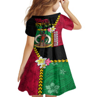 Vanuatu Nakamal and Plumeria Flowers Kid Short Sleeve Dress Polynesian Pattern