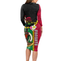 Vanuatu Nakamal and Plumeria Flowers Long Sleeve Bodycon Dress Polynesian Pattern
