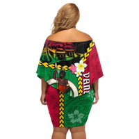 Vanuatu Nakamal and Plumeria Flowers Off Shoulder Short Dress Polynesian Pattern LT03 - Polynesian Pride