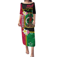 Vanuatu Nakamal and Plumeria Flowers Puletasi Polynesian Pattern LT03 Long Dress Black - Polynesian Pride