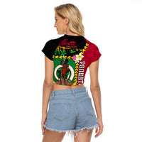 Vanuatu Nakamal and Plumeria Flowers Raglan Cropped T Shirt Polynesian Pattern