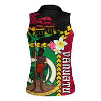 Vanuatu Nakamal and Plumeria Flowers Women Sleeveless Polo Shirt Polynesian Pattern