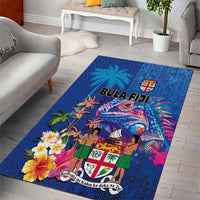Fiji Bula Area Rug Tropical Plants with Palm Tree and Iguana Colorful
