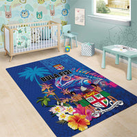 Fiji Bula Area Rug Tropical Plants with Palm Tree and Iguana Colorful