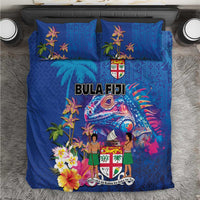 Fiji Bula Bedding Set Tropical Plants with Palm Tree and Iguana Colorful