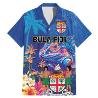Fiji Bula Family Matching Mermaid Dress and Hawaiian Shirt Tropical Plants with Palm Tree and Iguana Colorful