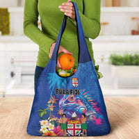 Fiji Bula Grocery Bag Tropical Plants with Palm Tree and Iguana Colorful