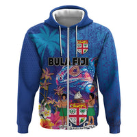 Fiji Bula Hoodie Tropical Plants with Palm Tree and Iguana Colorful
