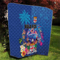 Fiji Bula Quilt Tropical Plants with Palm Tree and Iguana Colorful